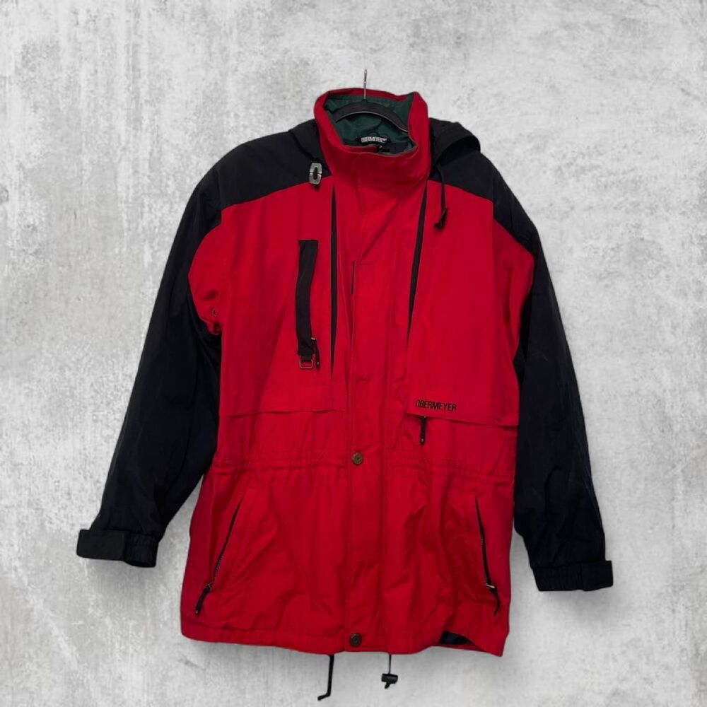 Vintage Obermeyer Ski Parka Jacket Mens M Red Black 90s Outerwear